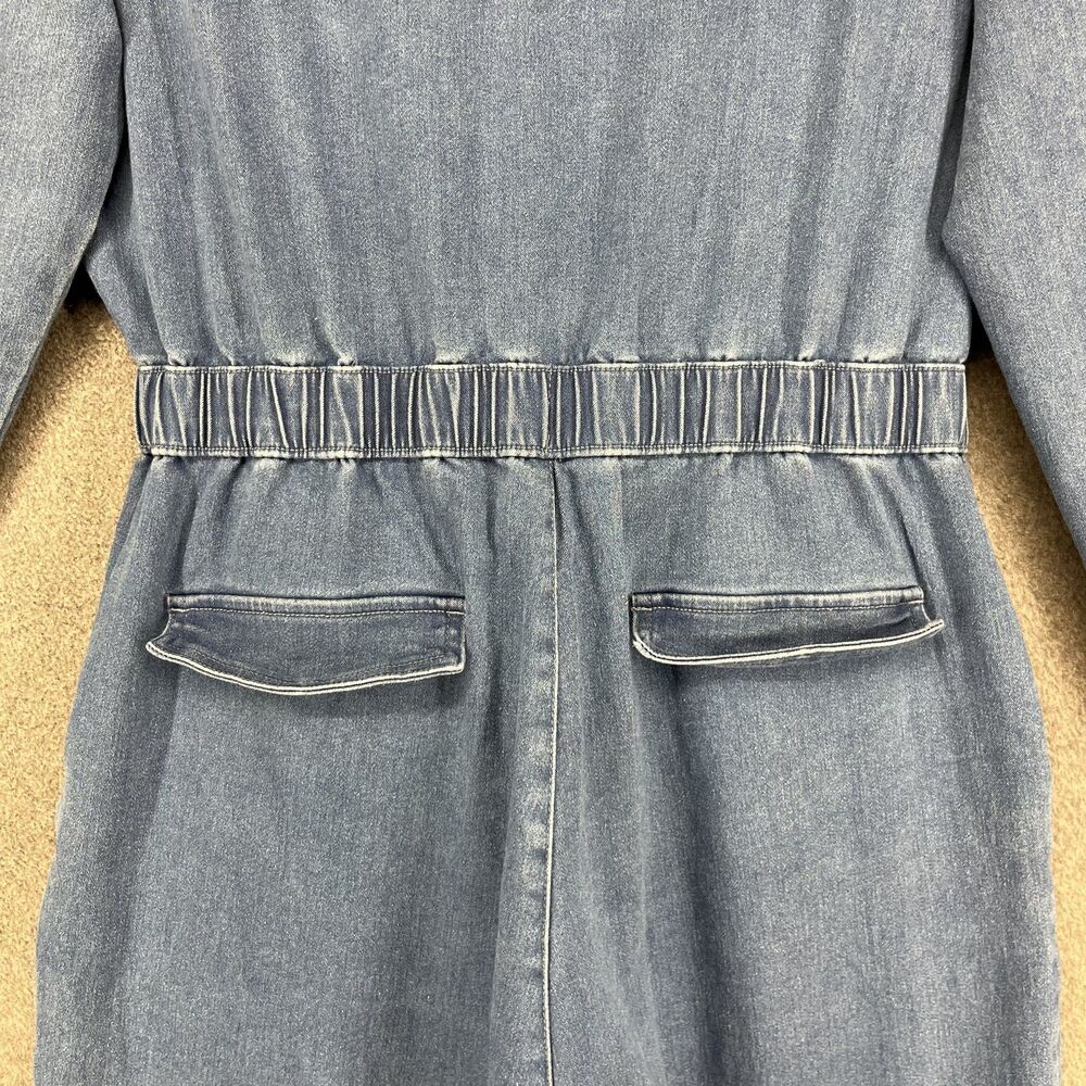 C'est Toi Jumpsuit Womens Large Denim Long Sleeve Zip‎ Up Belted Elastic Waist - Picture 16 of 16